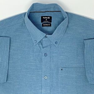 Hurley Blue/Green Tailored Fit‎ Stretch Men's Short Sleeve Shirt Size Medium